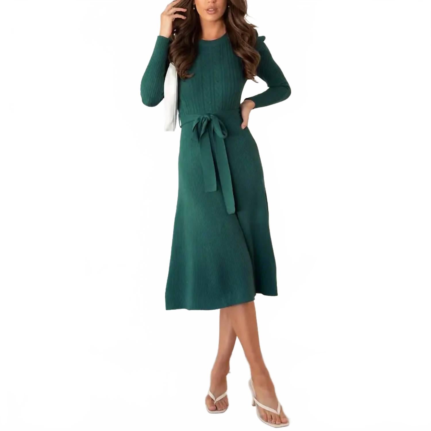 Gracie Tie Cocktail Cable Knit Midi Dress