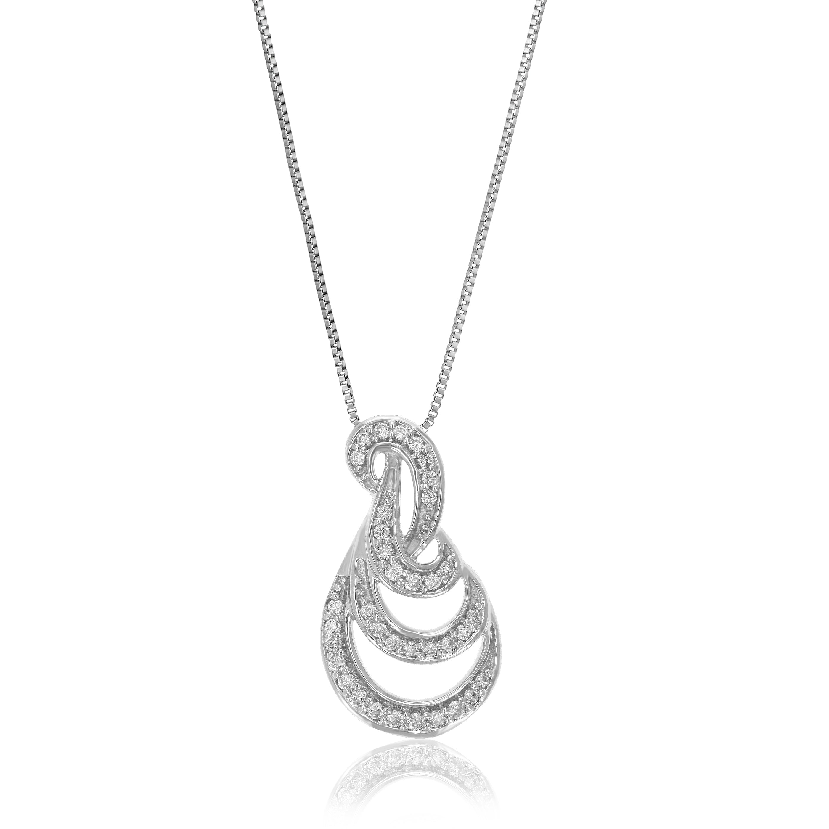1/6 Cttw Lab Grown Round Diamond Swirl Pendant Necklace.925 Sterling Silver 2/5 Inch with 18 Inch Chain