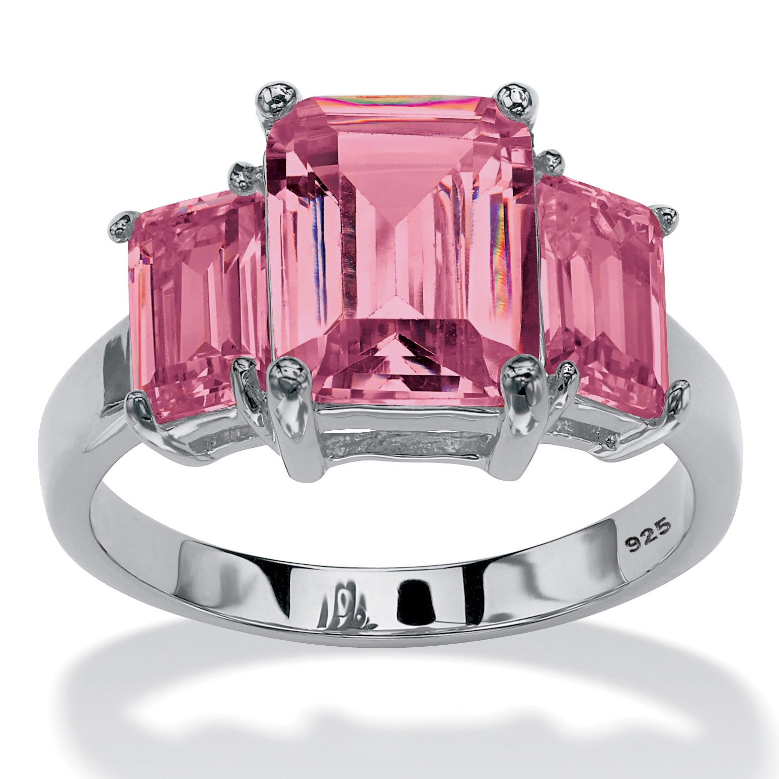 925 Silver Simulated Birthstone 3-Stone Ring