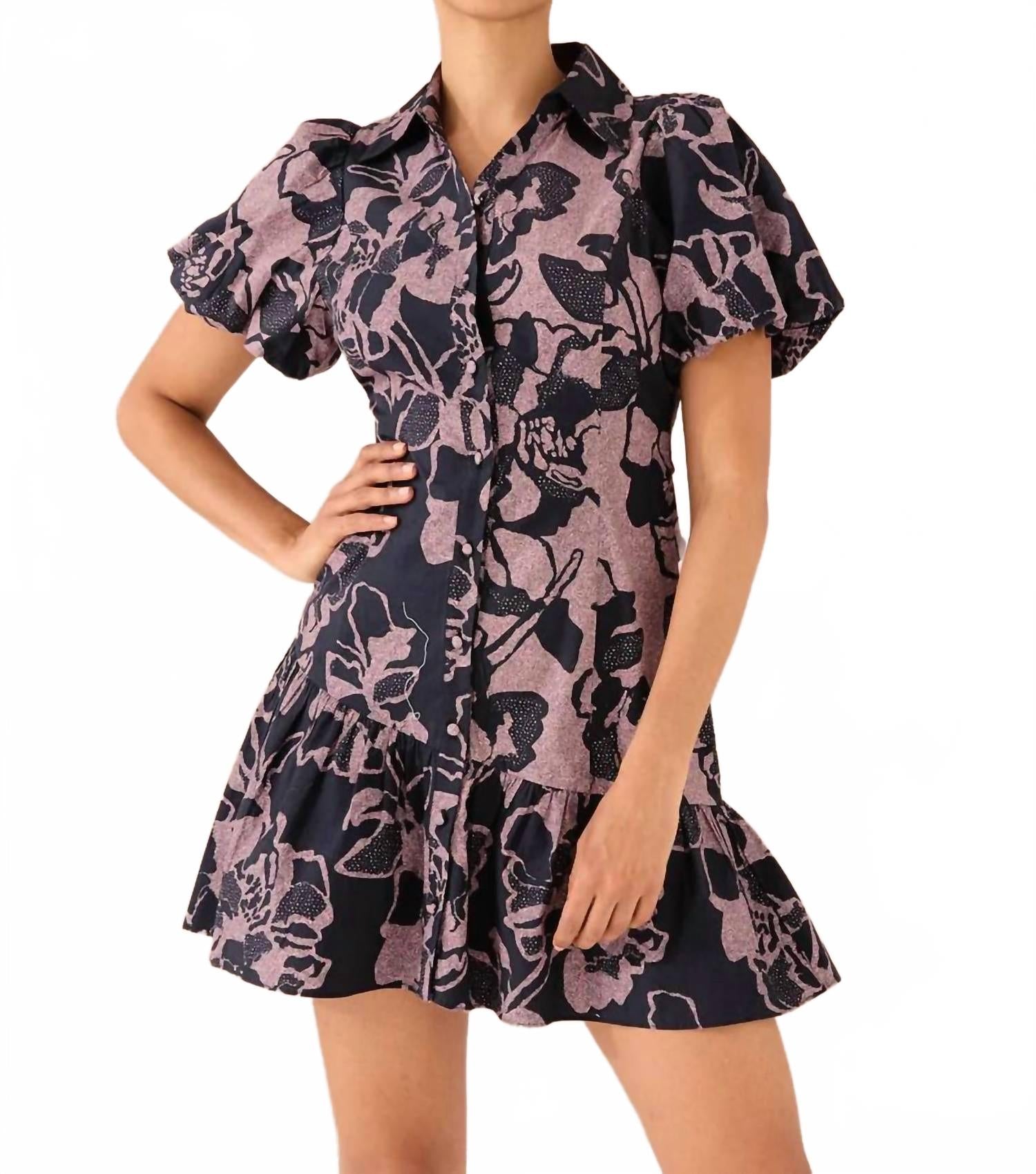 Gwen Mini Dress in Shadow Floral Rose Black