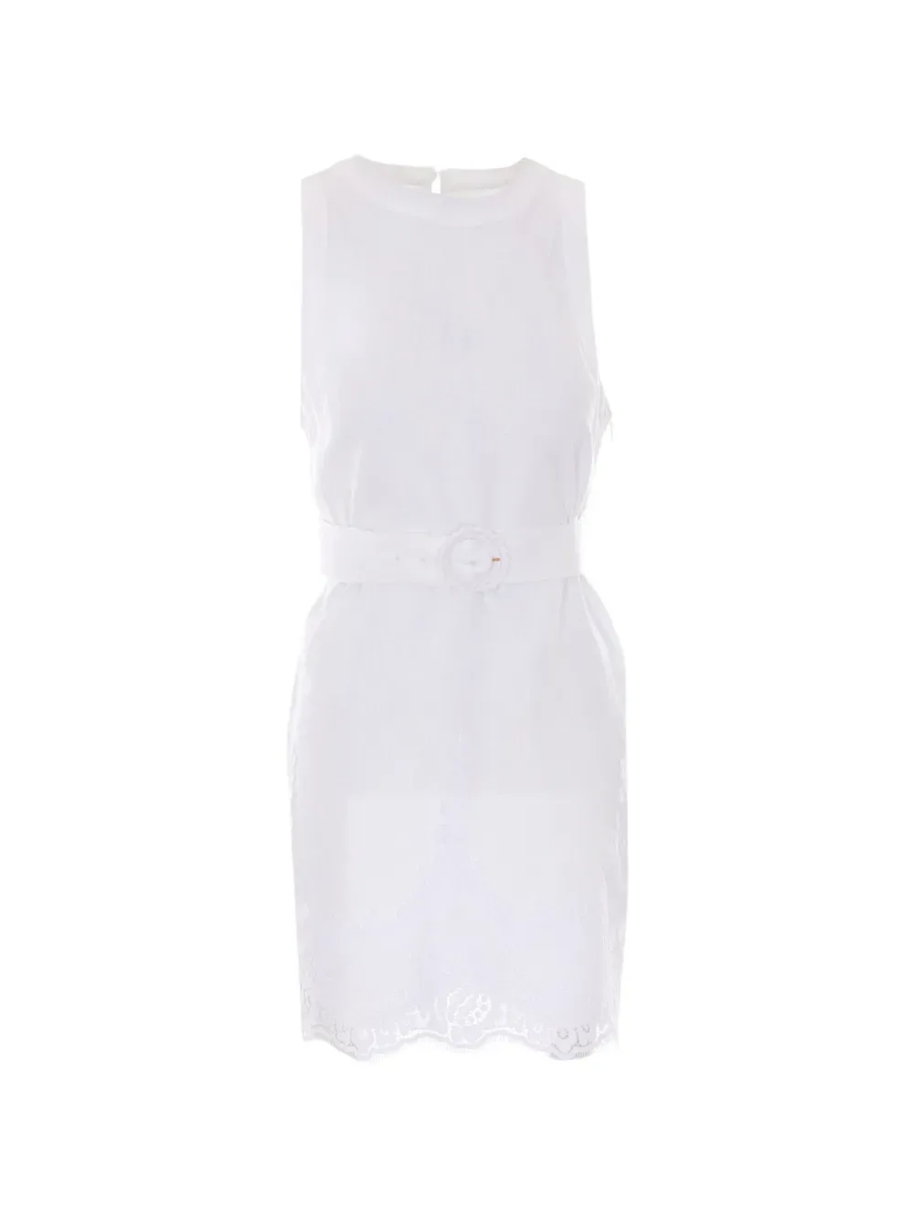 Floral-Lace Belted Mini Dress
