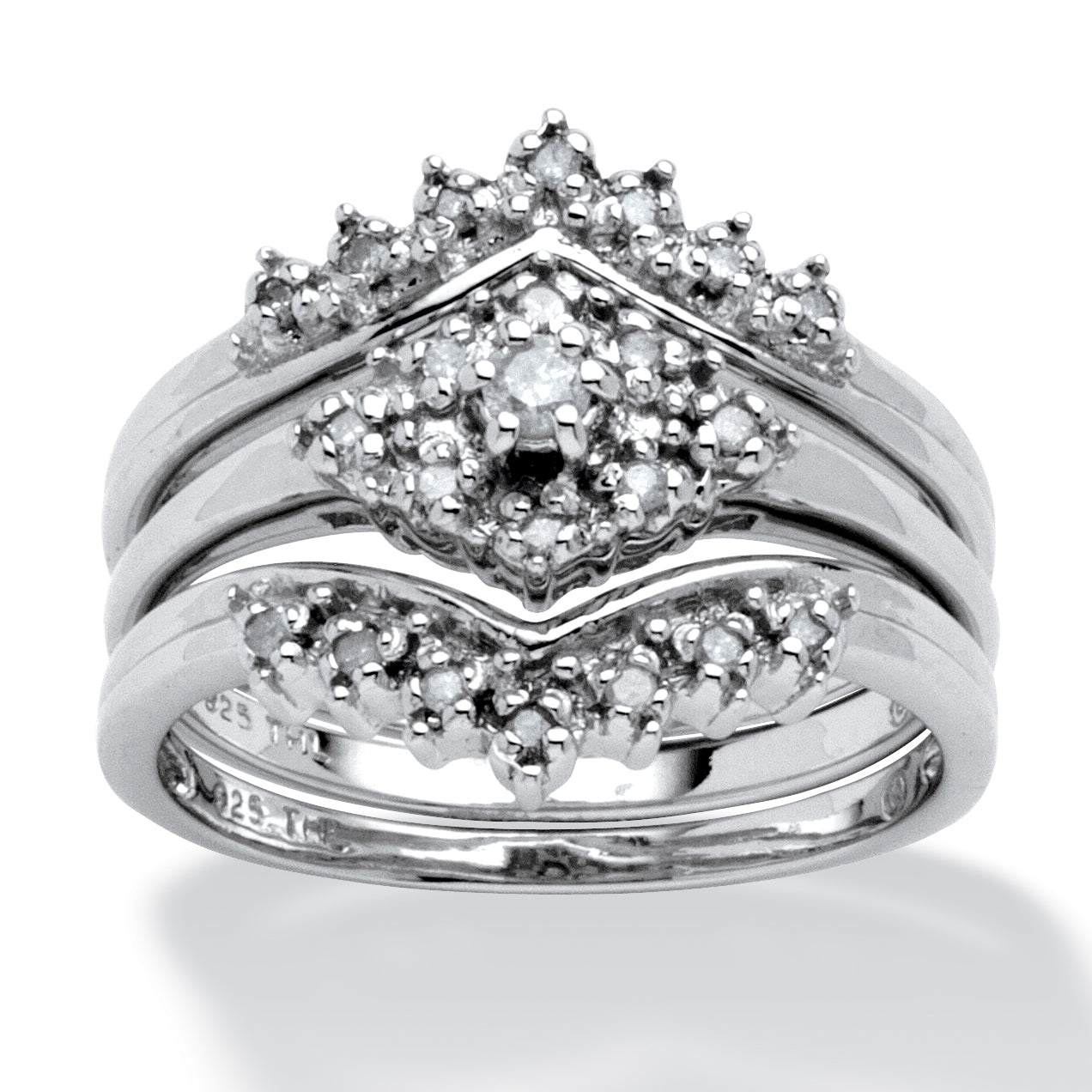 1/5 TCW Round Diamond Bridal 3-Pc. Set Platinum-Plated Sterling Silver