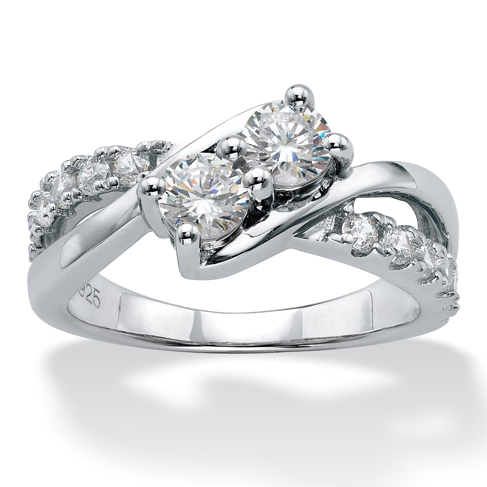 1.20 TCW CZ Platinum-Plated Silver Promise Ring