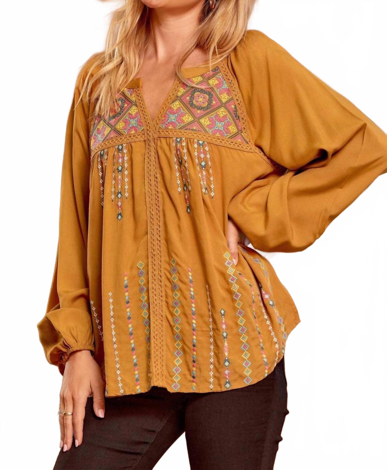 Embroidered Lace Blouse in Mustard