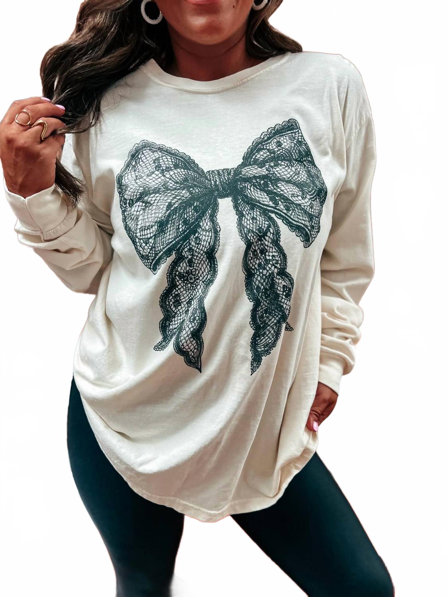 Coquette Lace Bow Long Sleeve Graphic Tee