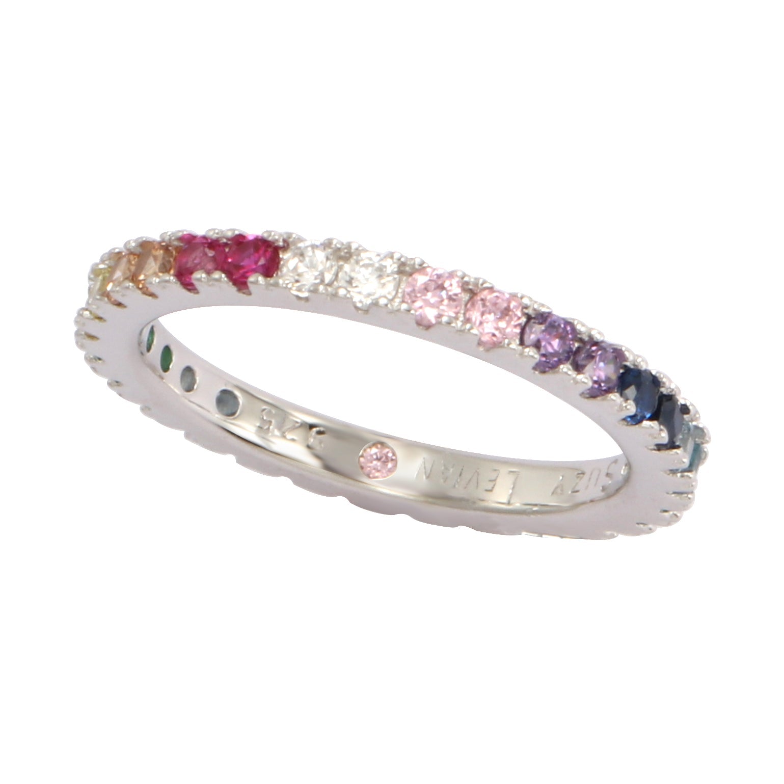 Sterling Silver Thin Rainbow Multicolor Cubic Zirconia Eternity Band