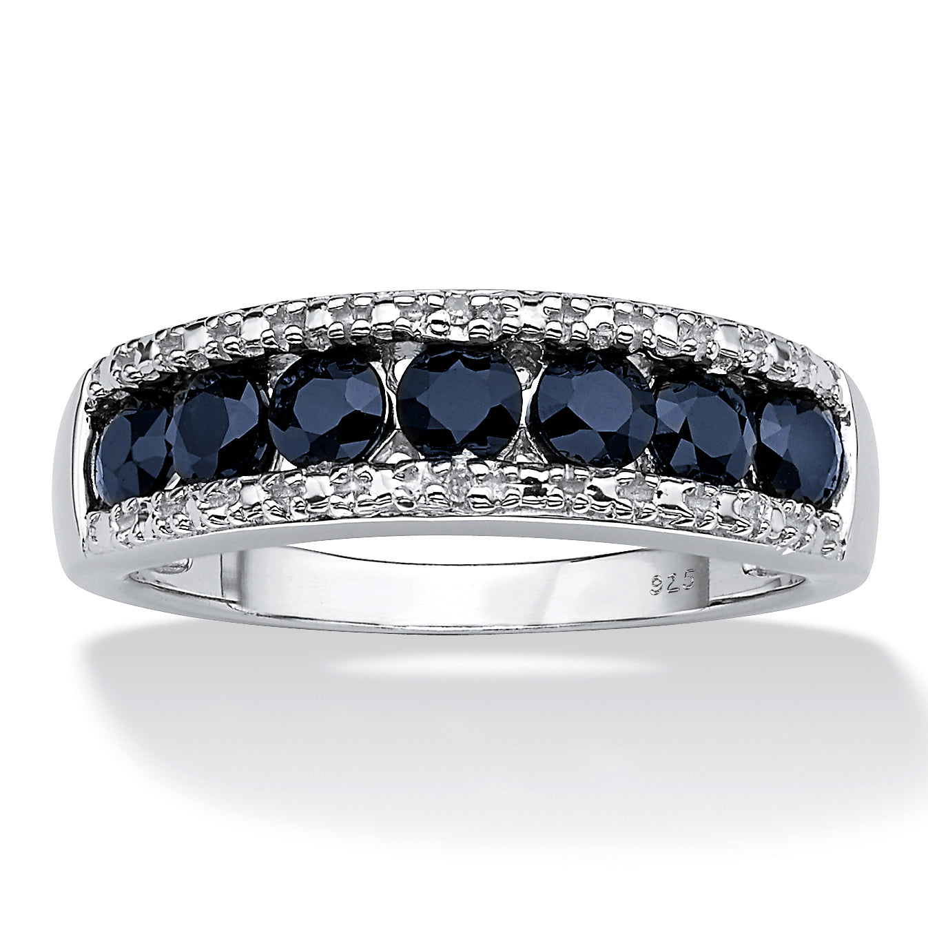 1.06 TCW Sapphire and Diamond Accent Ring in Platinum-Plated Sterling Silver