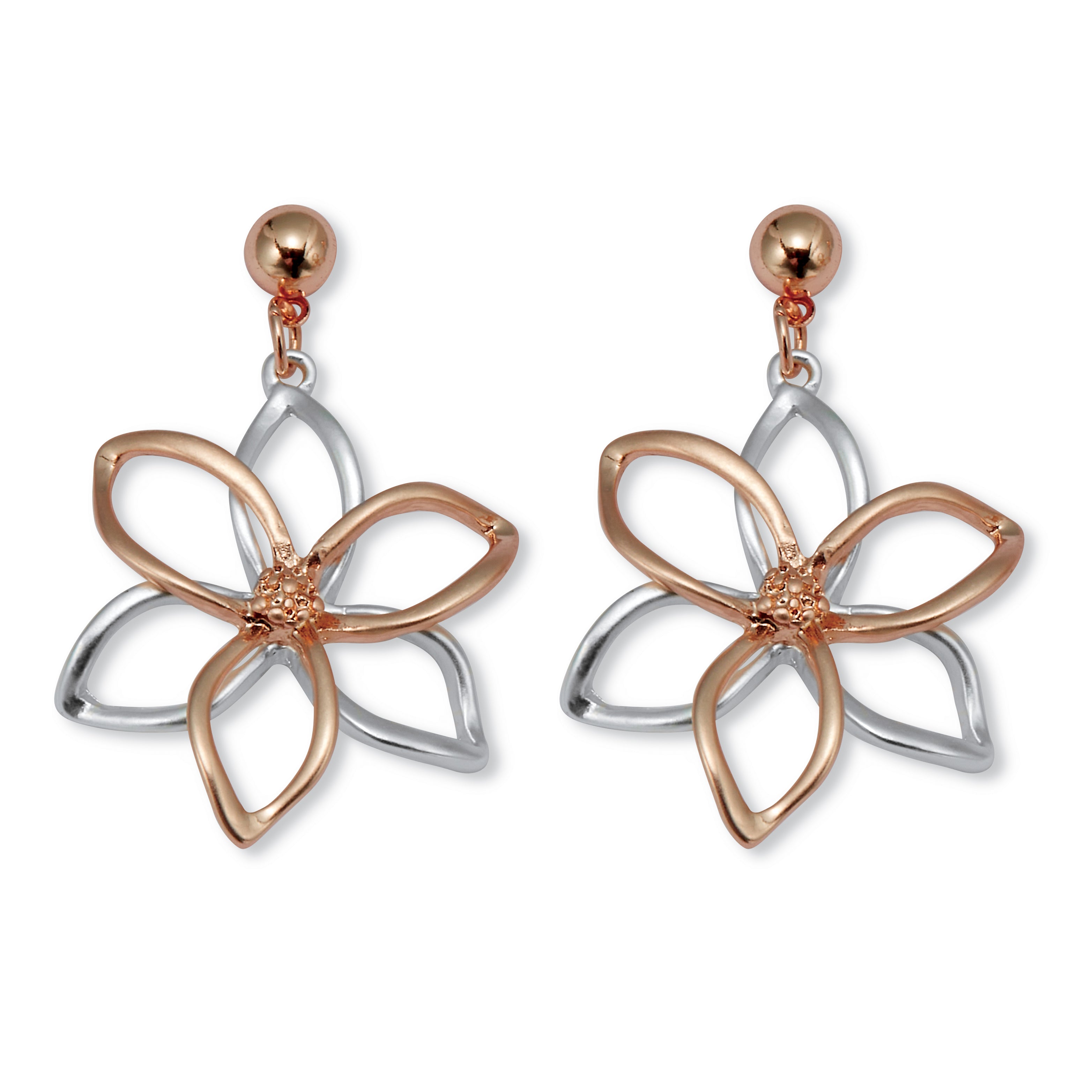 14k Rose Gold-Plated Two-Tone Flower Drop Earrings