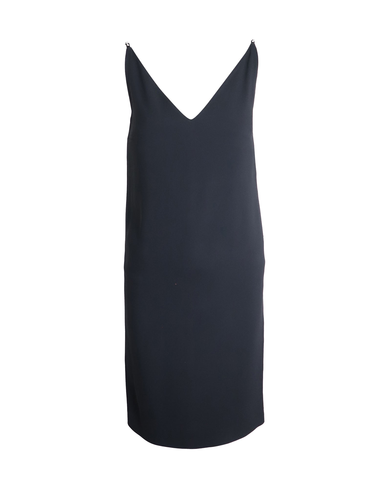 Sleeveless V-Neck Dress in Black Acetate