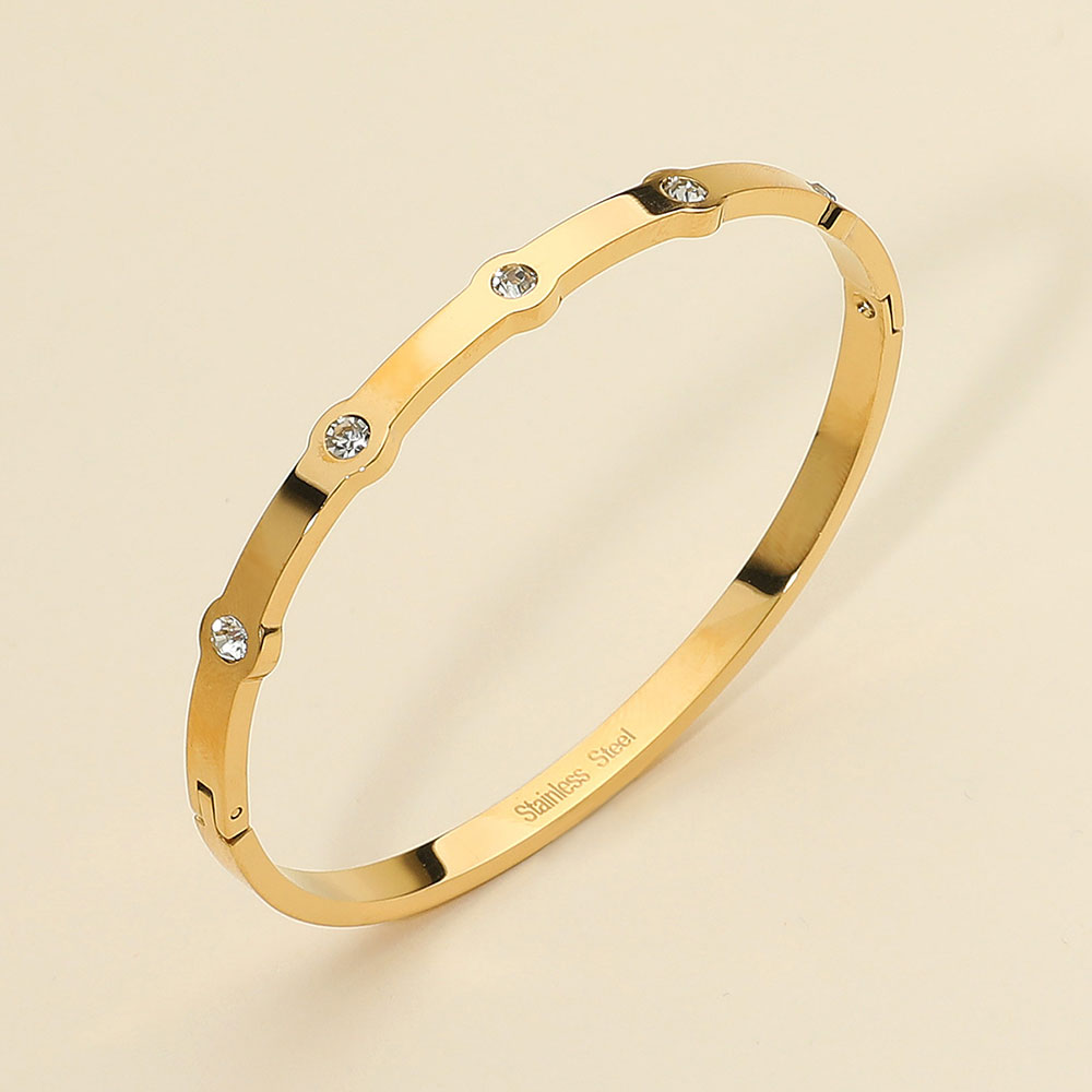 Stainless Steel Stone Paved Slim Hinged Bangle Bracelet