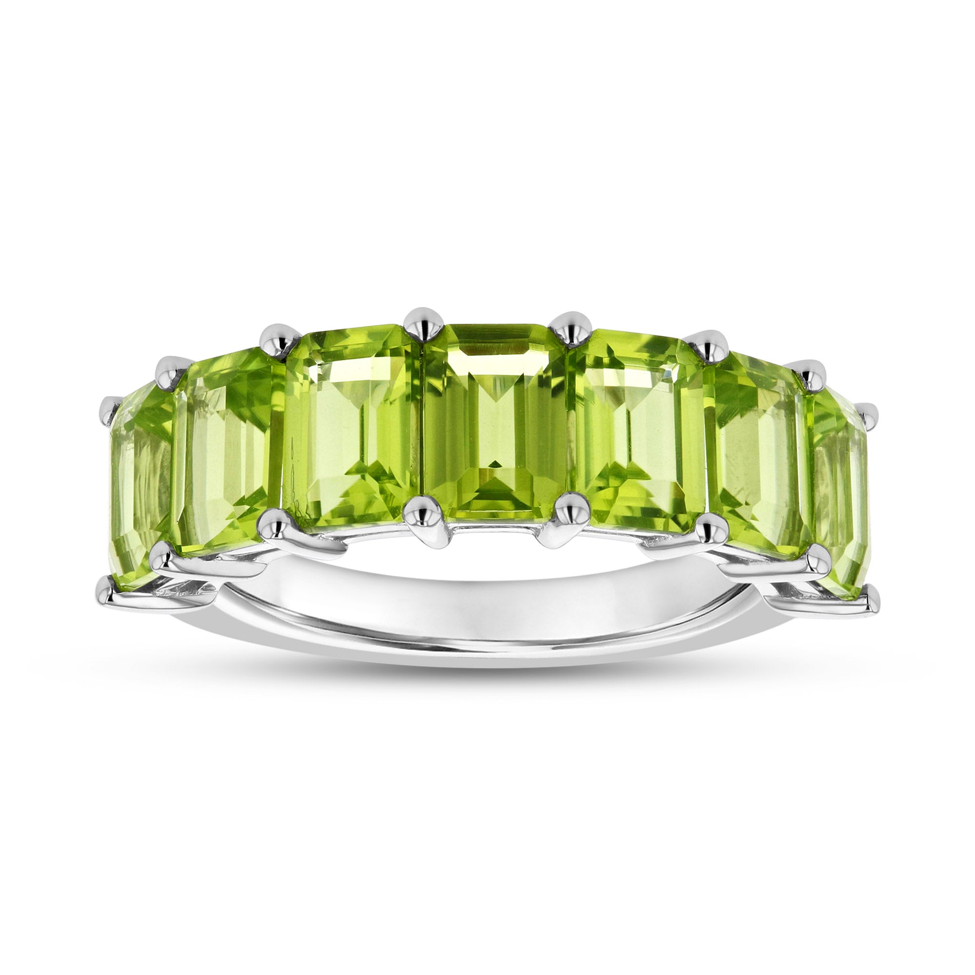 3.60ctw Emerald Cut Peridot Wedding Band in 14k White Gold