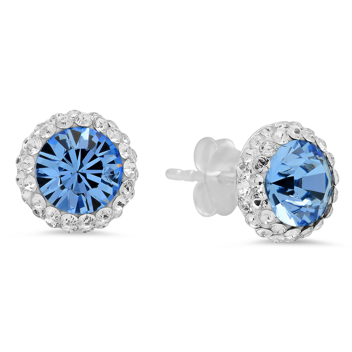 Sterling Silver 6mm Crystal Halo Black Stud Earrings