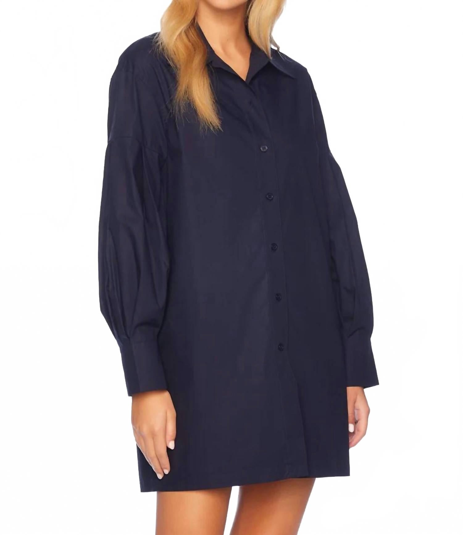 Poplin Button-Down Shirt Dress in Midnight