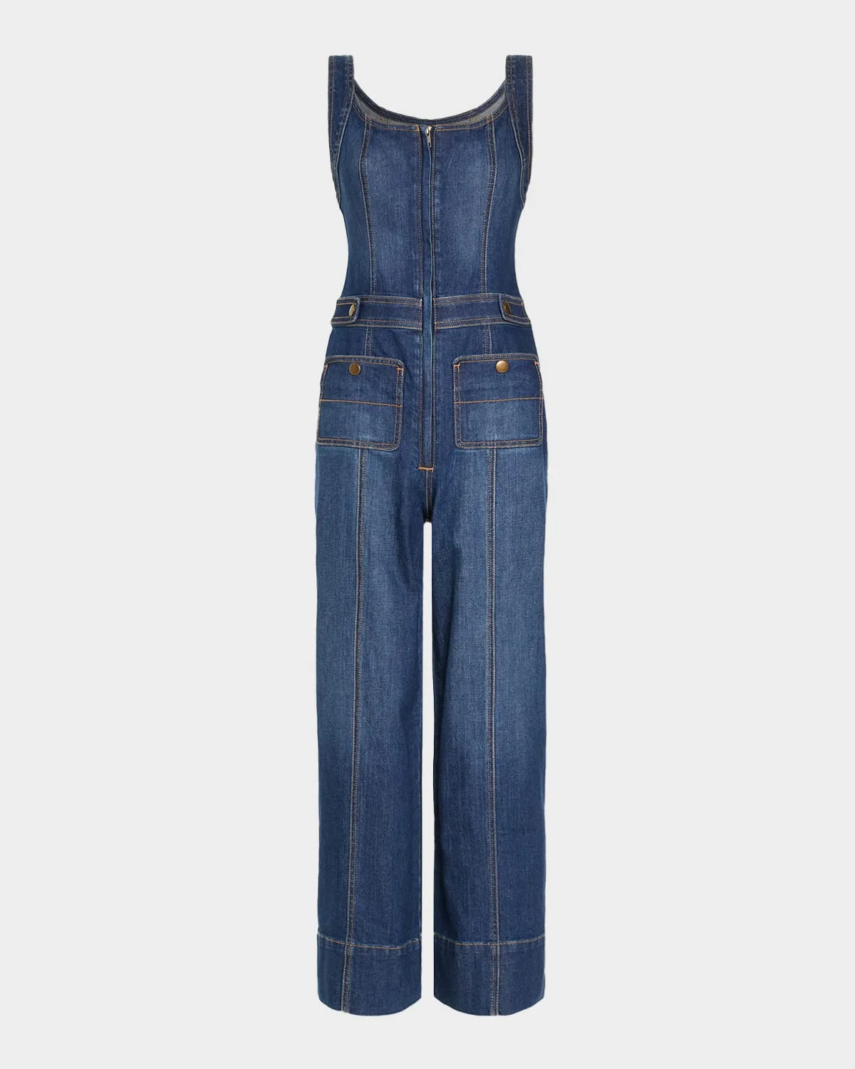Janet Cropped Wide-Leg Denim Jumpsuit