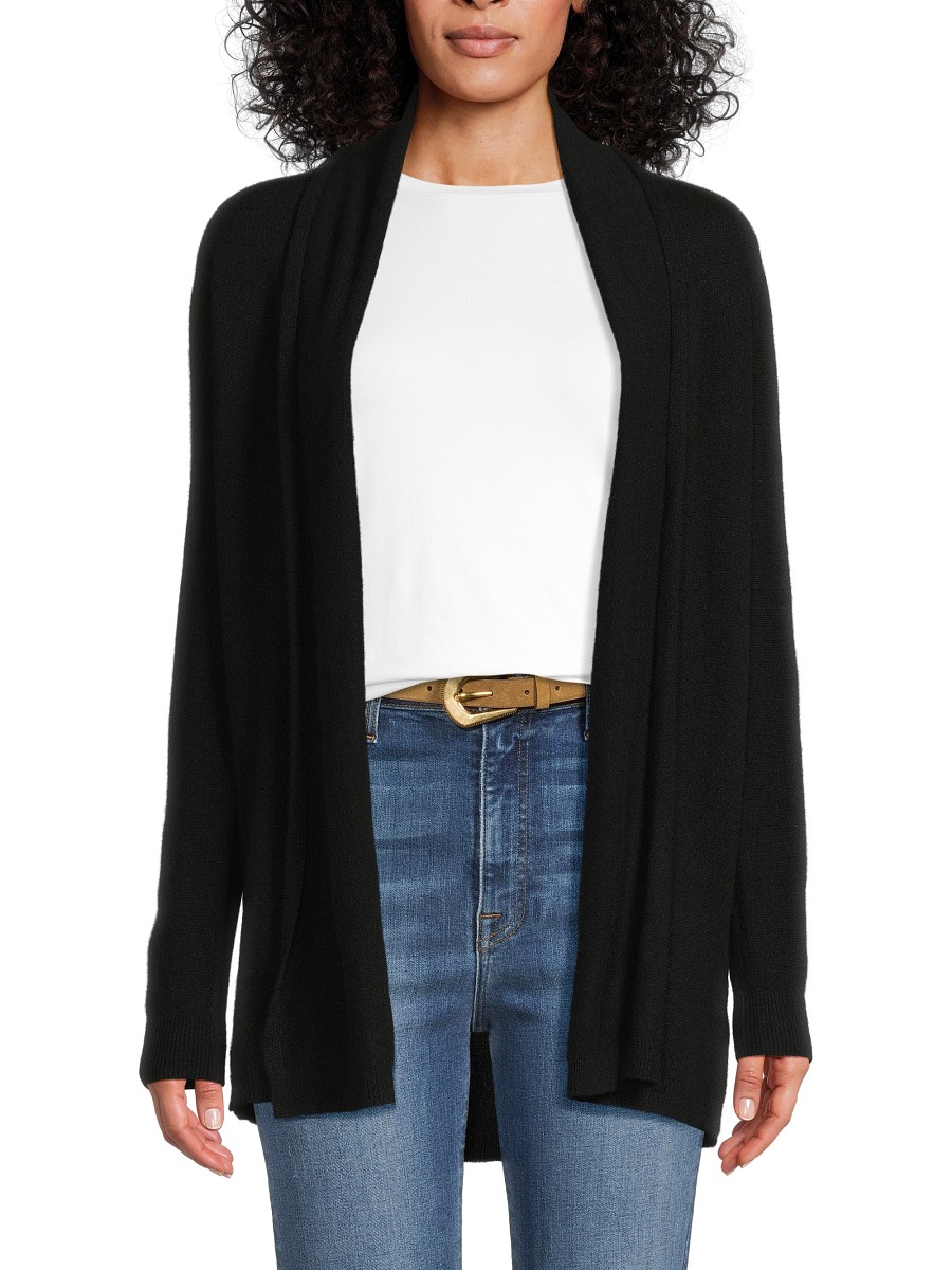 Women's 100% Cashmere Basic Long-Sleeve Open Cardigan - Kohl Black - Size