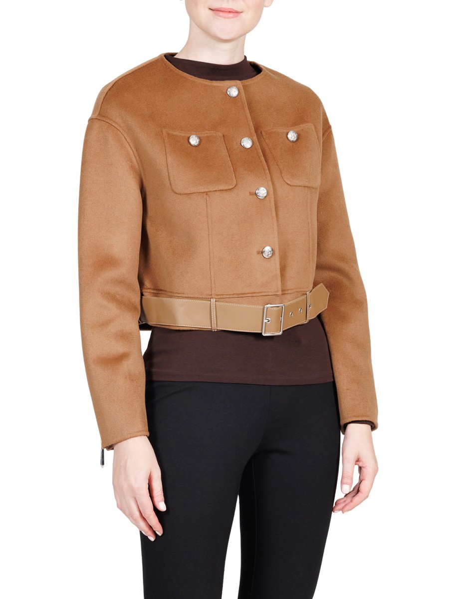 Women's Double-Faced Cashmere Belted Jacket - Camel - Size