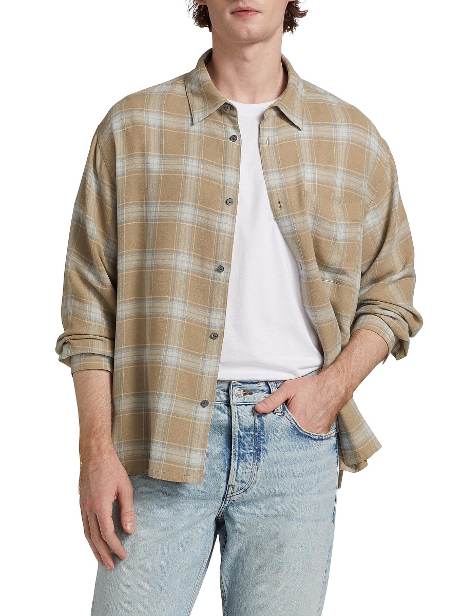 Men's Plaid Drop-Shoulder Shirt - Beige Plaid - Size