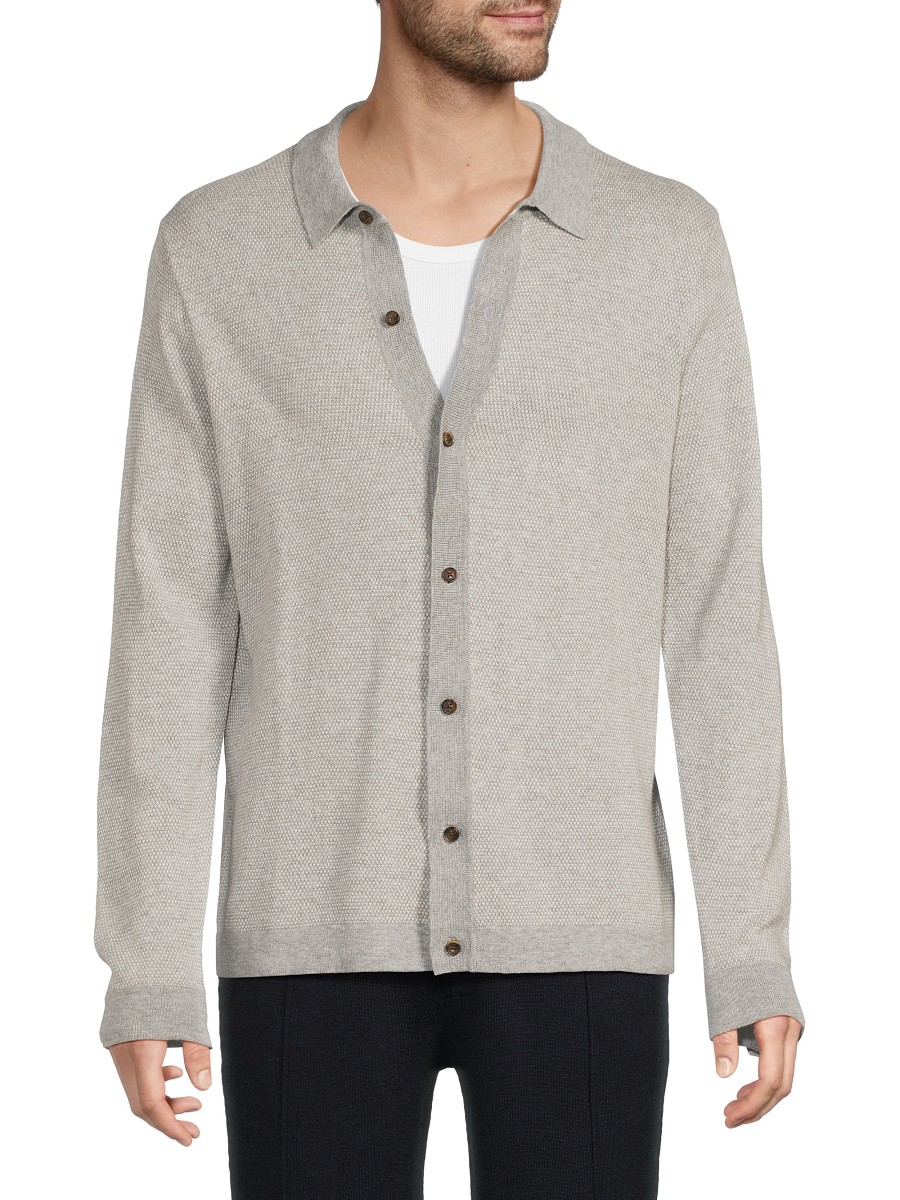 Men's Textured Cardigan - Light Grey - Size