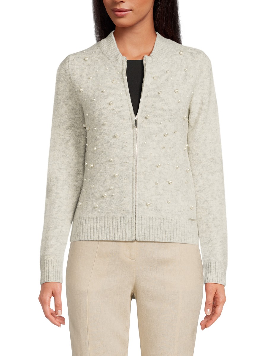 Women's Embellished Zip Sweater - Grey - Size by Halston