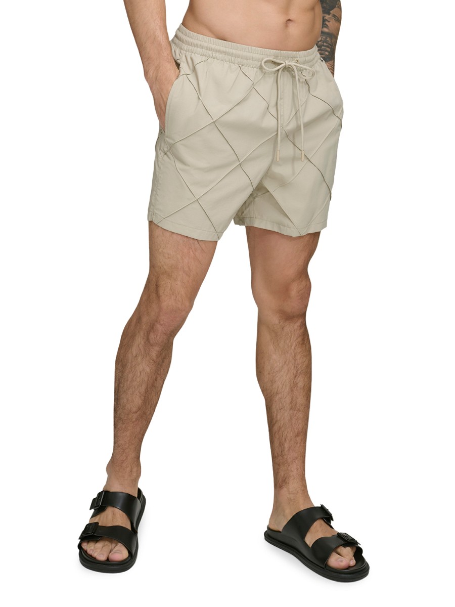 Men's Standard Fit Diamond Pintuck Volley Shorts - Tan - Size