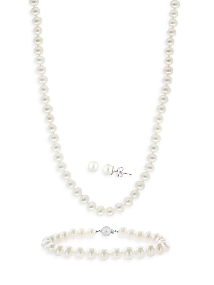 Women's 3-Piece Sterling Silver & Freshwater Pearl Studs, Necklace & Stud Earrings Set - by Saks Fifth Avenue