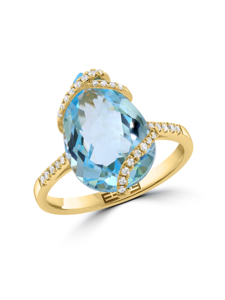 Women's 14K Yellow Gold, Sky Blue Topaz & 0.12 TCW Diamond Cocktail Ring - Yellow Gold - Size