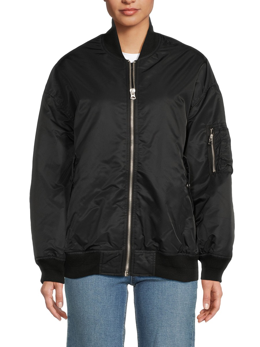 Women's Drop Shoulder Bomber Jacket - Black - Size