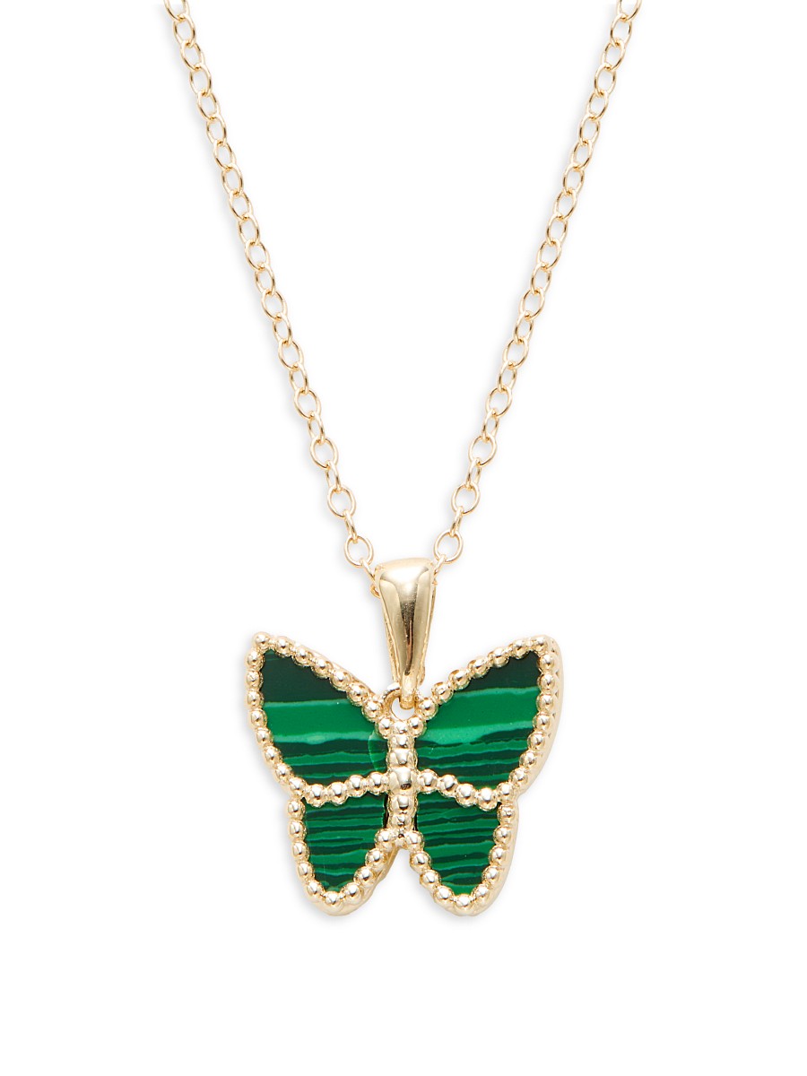 Women's 14K Yellow Gold & Malachite Butterfly Pendant Necklace