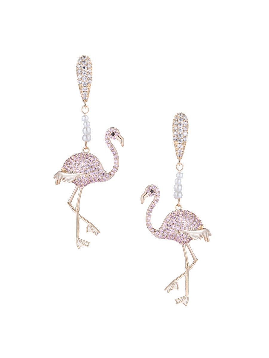 Women's Luxe Goldtone, Simulated Pearl & Crystal Flamingo Drop Earrings