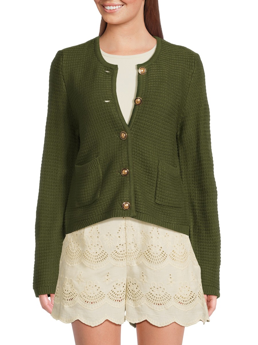Women's Button-Front Knit Cardigan - Olive - Size