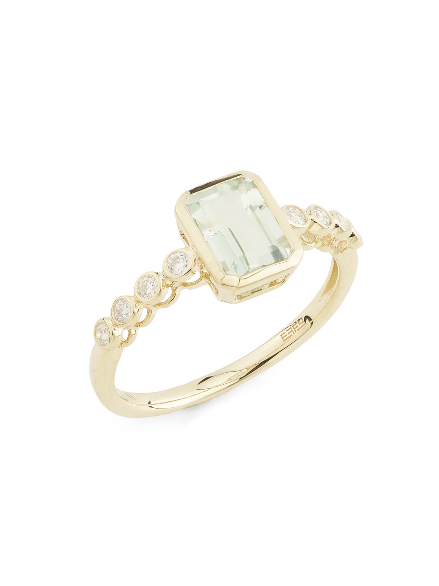 Women's 14K Yellow Gold, Green Amethyst & 0.15 TCW Diamond Ring - Gold - Size by Effy