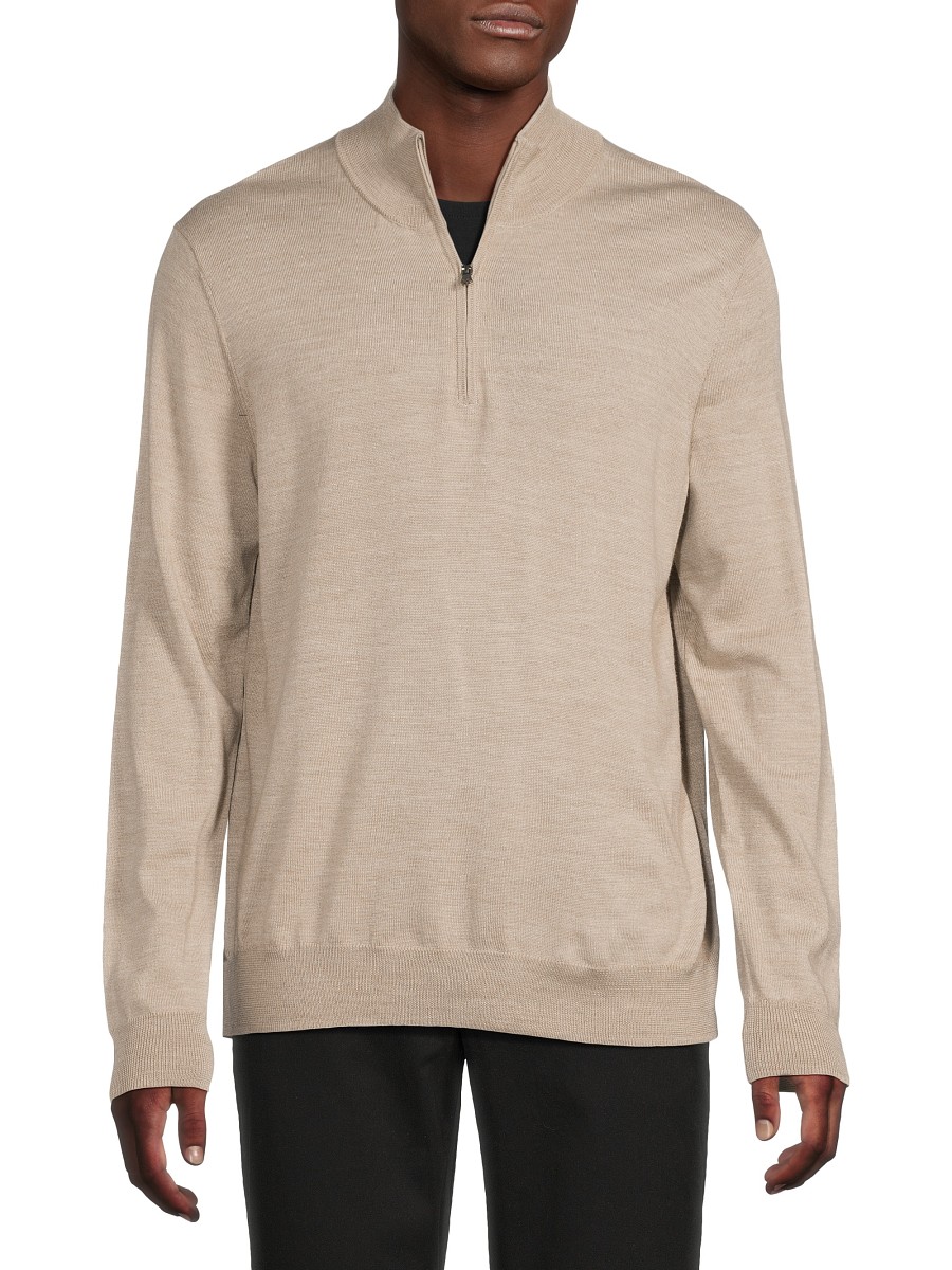 Men's Merino Wool-Blend Quarter-Zip Sweater - Smokey Taupe - Size