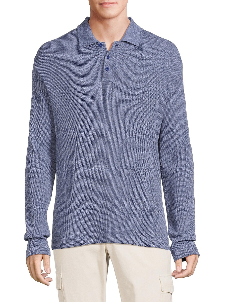Men's Sunfaded Thermal Long-Sleeve Polo Shirt - Faded Cobalt Off White - Size