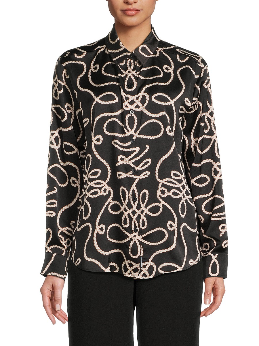 Women's Printed Satin Shirt - Black Birch - Size