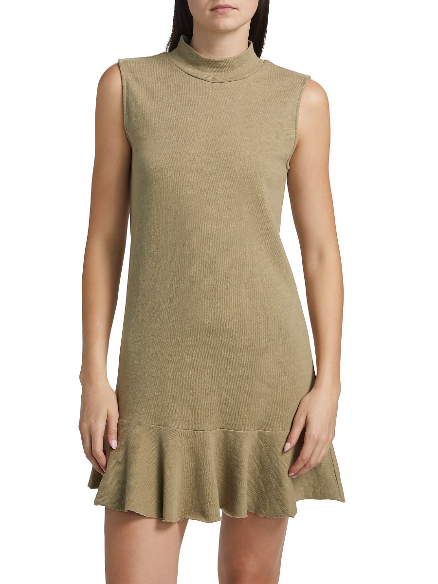 Women's Cotton Jersey Mock Turtleneck Minidress - Faded Army - Size