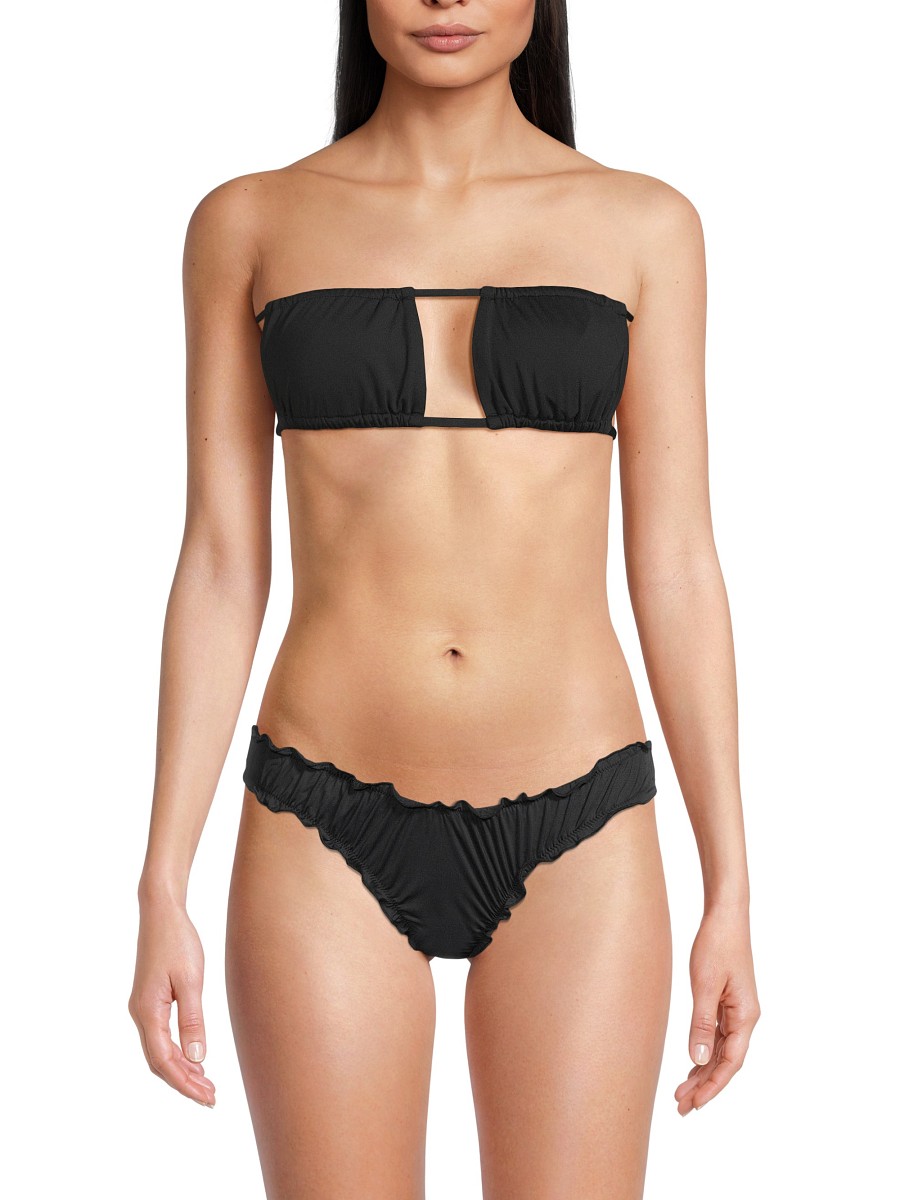 Women's Ruched Bandeau Bikini Top - Black - Size