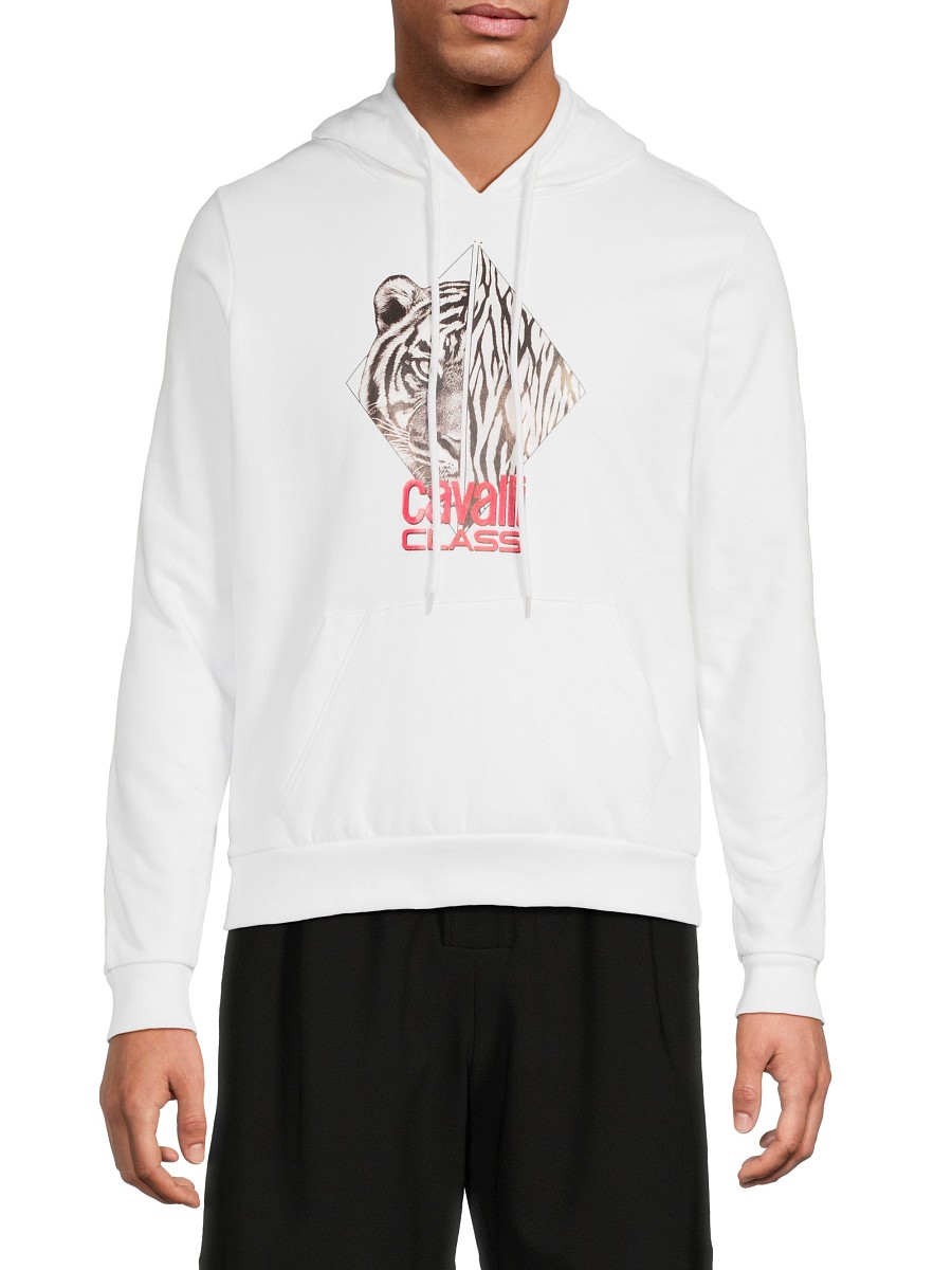 Men's Logo Hoodie - White - Size by Cavalli Class by Roberto Cavalli
