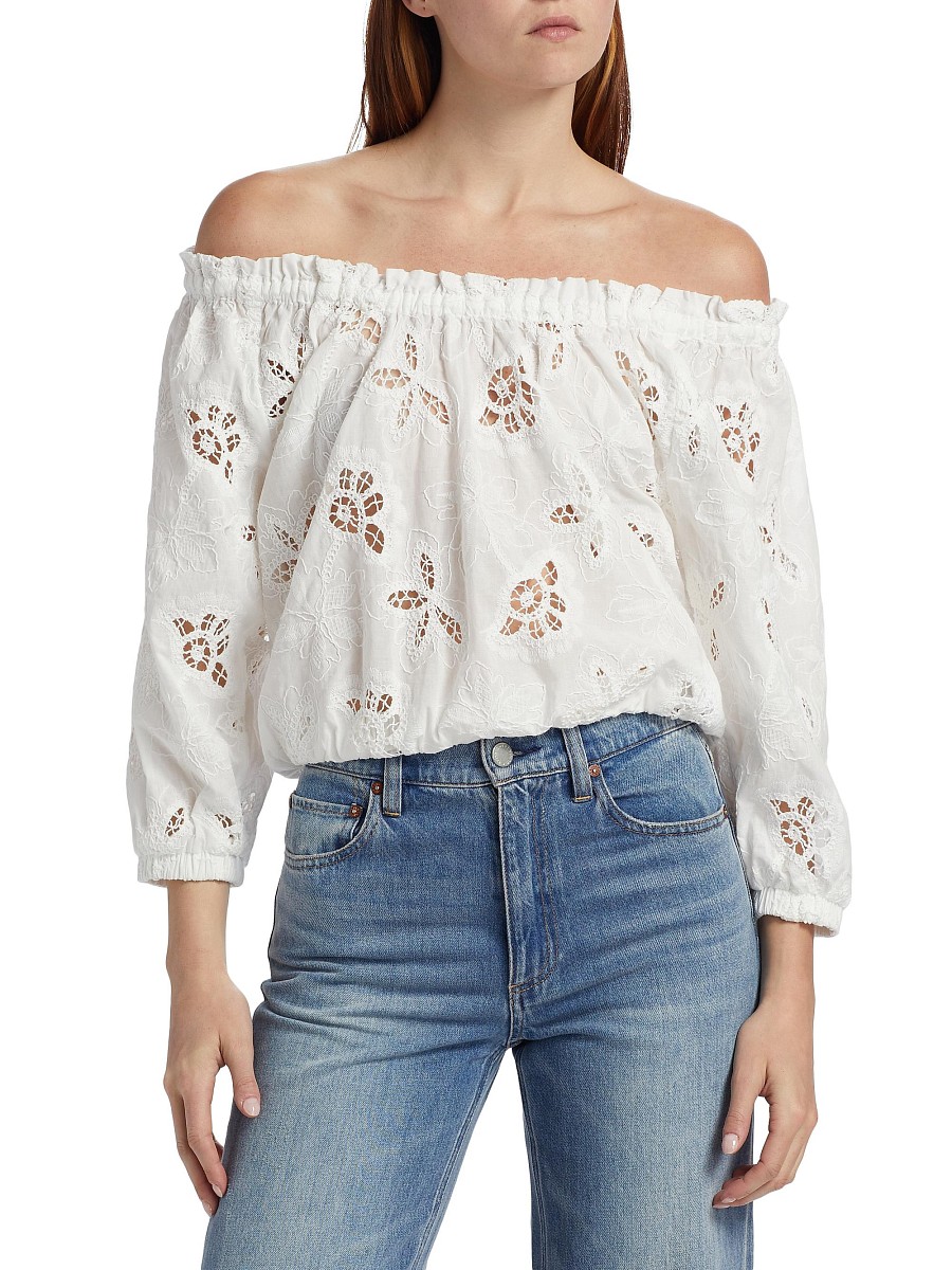 Women's Rosalia Flower Off-The-Shoulder Top - White Flower - Size