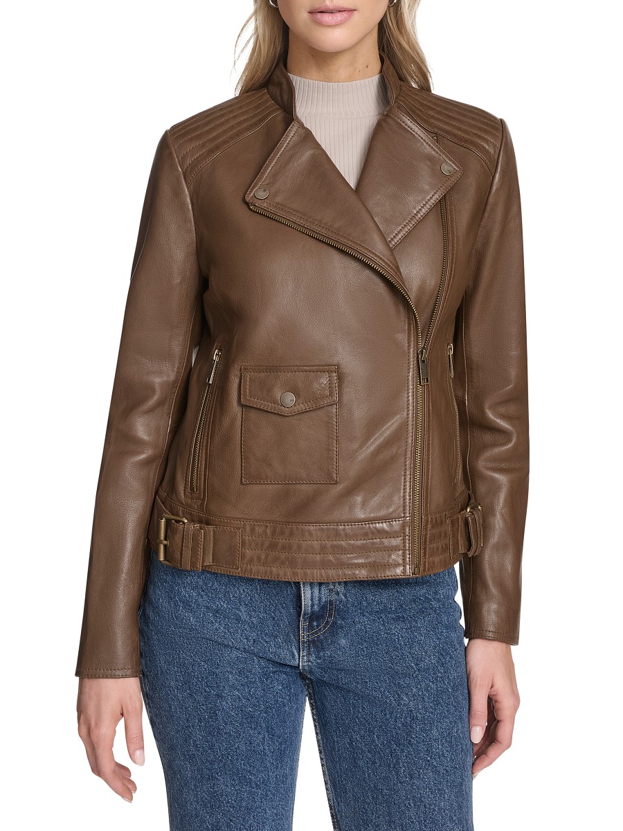 Women's Frankie Moto Leather Jacket - Oak - Size