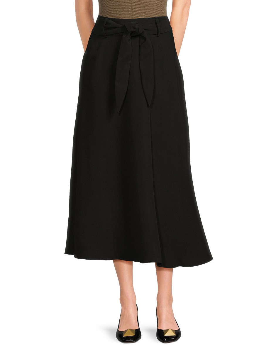 Women's Tie-Waist A-Line Midi-Skirt - Black - Size