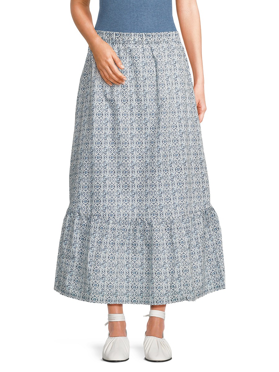 Women's Lattice Tiered Maxi Skirt - Blue - Size