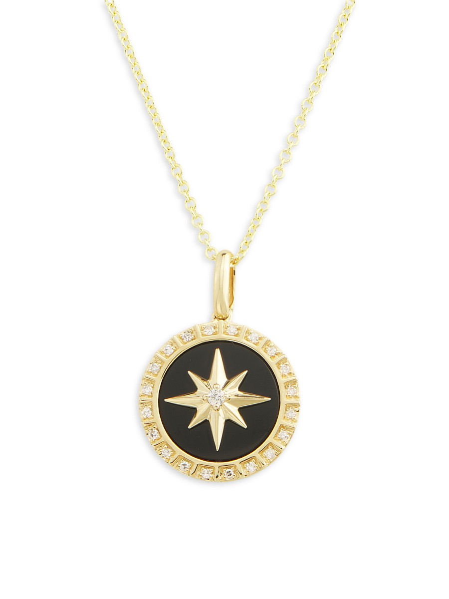 Women's 14K Yellow Gold, Onyx & 2 TCW Diamond Pendant Necklace - by Effy