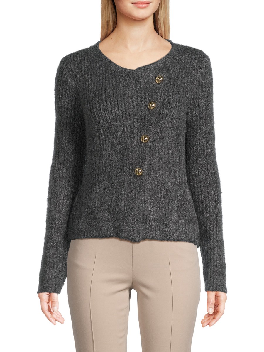 Women's Ribbed Fuzzy-Knit Sweater - Dark Grey - Size