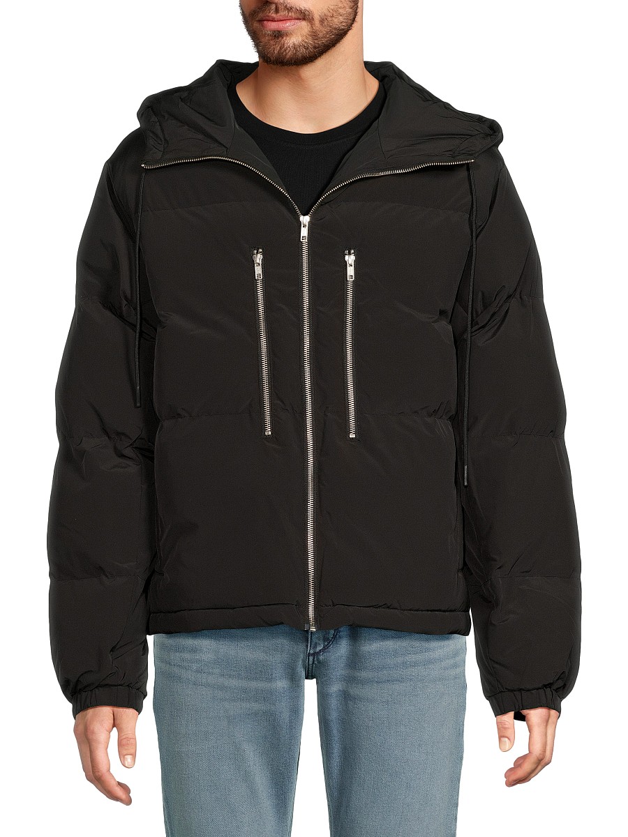 Men's Hooded Puffer Jacket - Black - Size