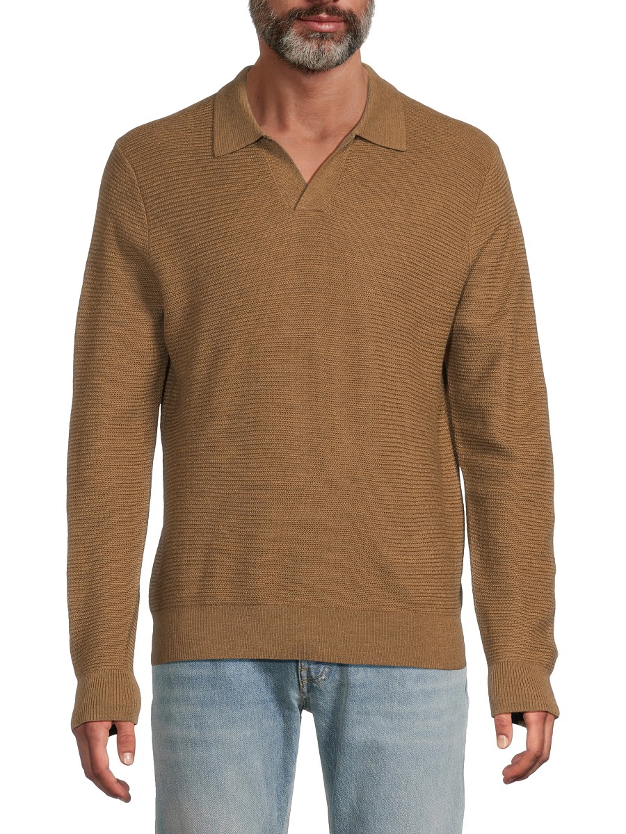 Men's Merino Wool Johnny-Collar Sweater - Camel - Size