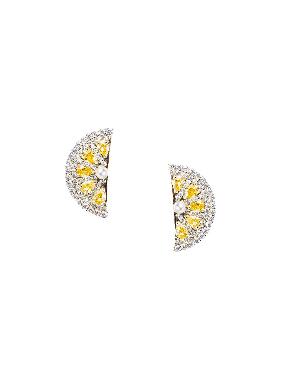 Women's Luxe Sweet Lemon Cubic Zirconia & Simulated Pearl Stud Earrings
