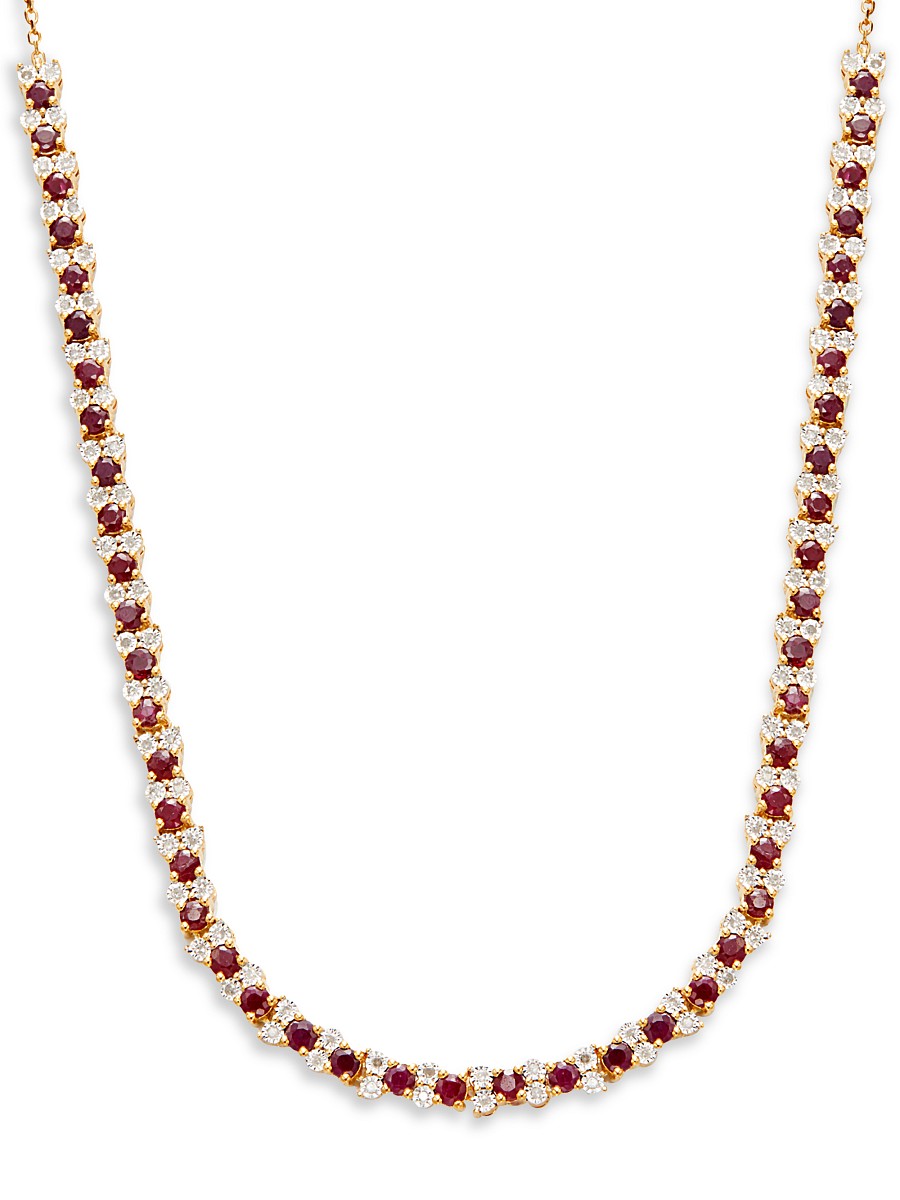 Women's 14K Goldplated Sterling Silver, Ruby & 0.47 TCW Diamond Tennis Necklace