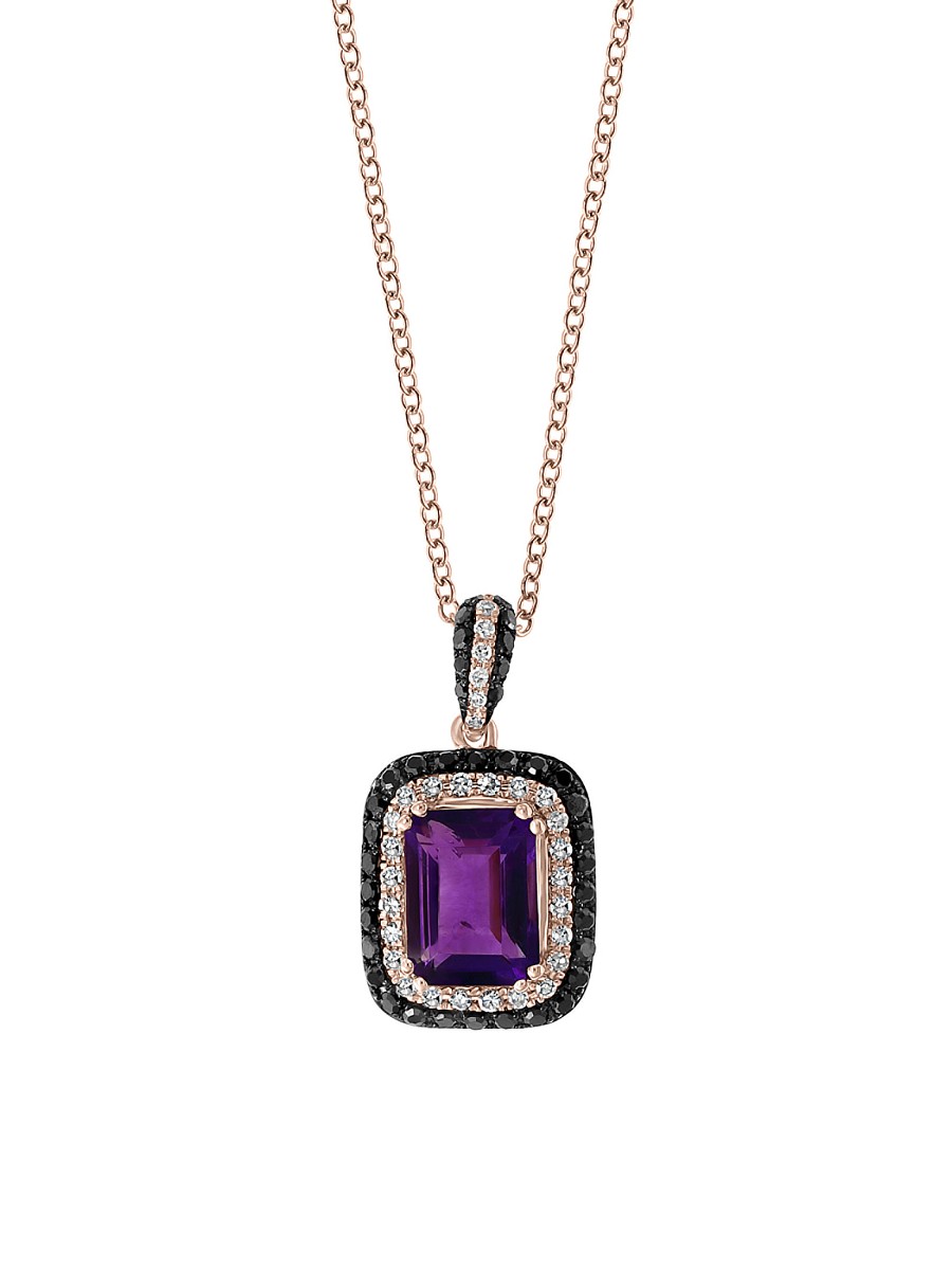 Women's 14K Rose Gold, Amethyst, Diamond & Black Diamond Pendant Necklace