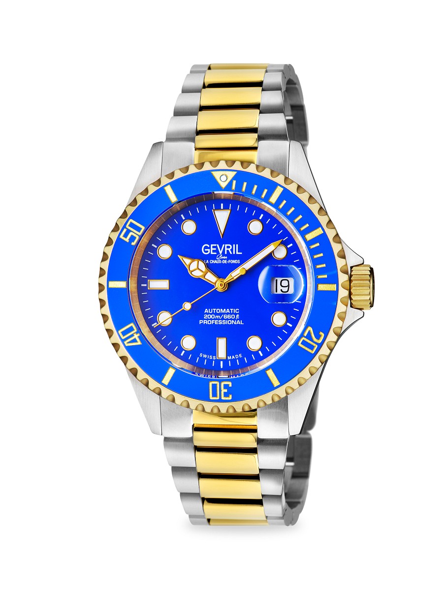 Men's Wall Street 43MM Goldtone Stainless Steel Swiss Automatic Bracelet Watch by Gevril