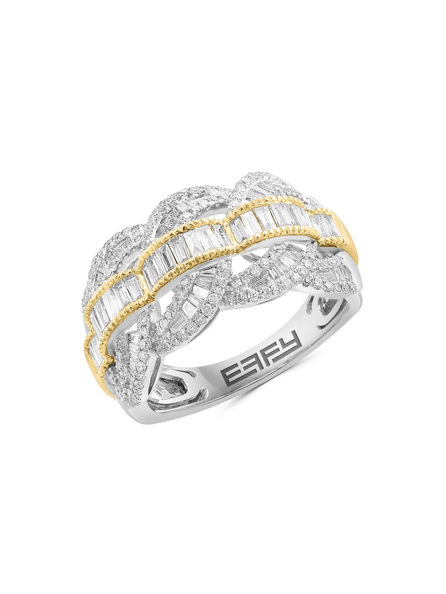 Women's Two Tone 14K Gold & 0.94 TCW Diamond Interlocking Ring - Size